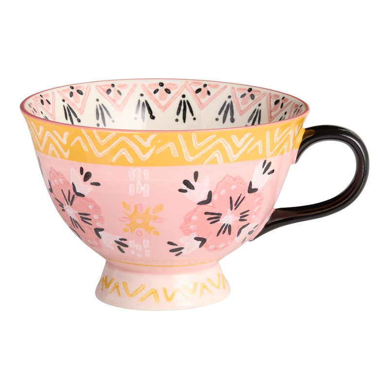 Pink and Yellow Geo Floral Hand Stamped Ceramic Mug