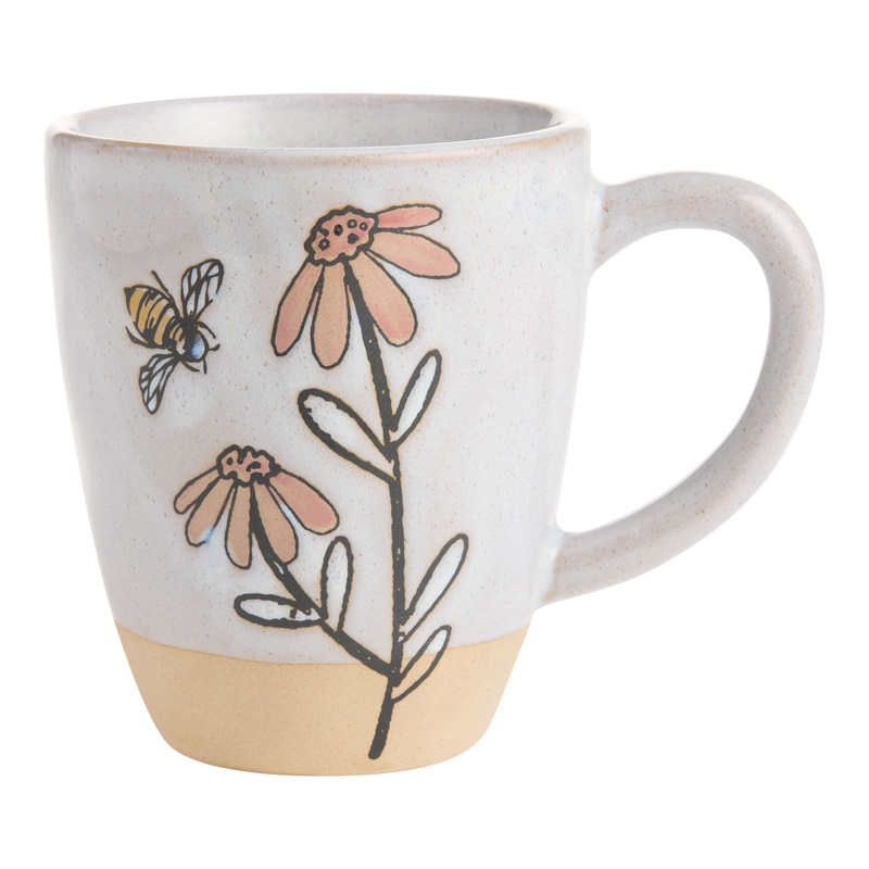 Pink Bee and Flower Wax Resist Ceramic Mug
