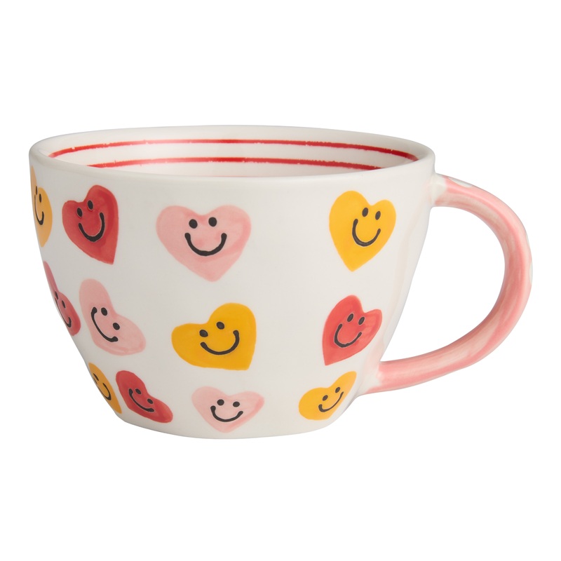 Pink Smiley Hearts Hand Painted Ceramic Mug