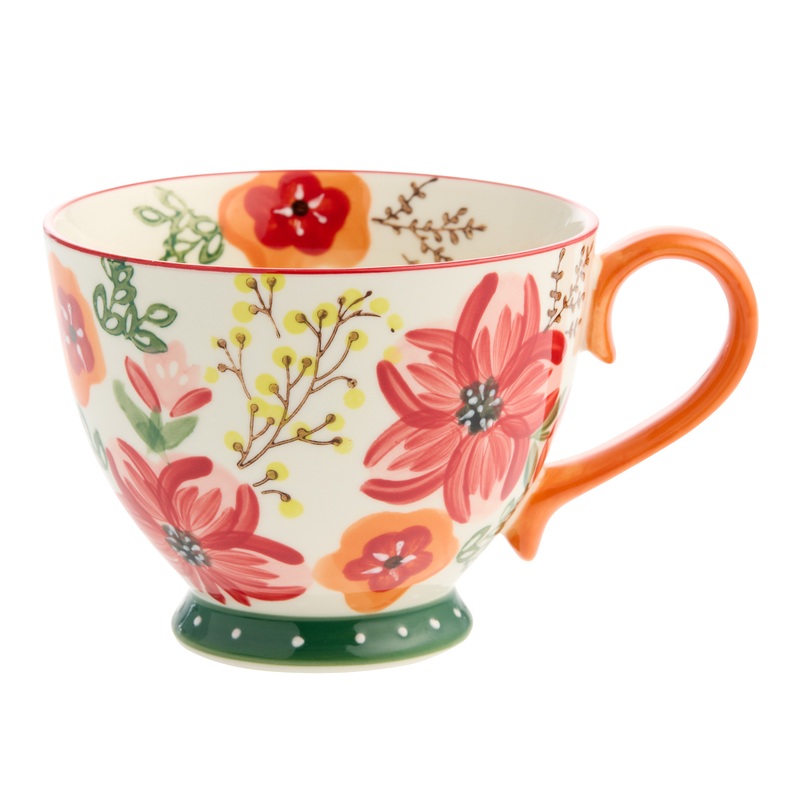 Red and Green Floral Hand Painted Ceramic Mug