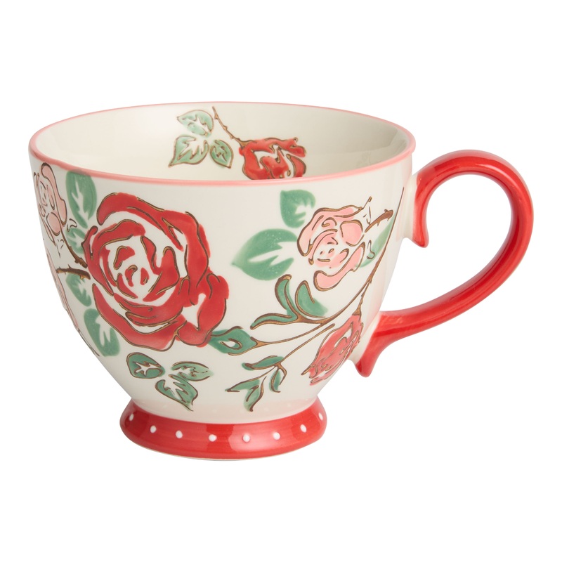 Red and Pink Hand Painted Rose Vine Ceramic Mug