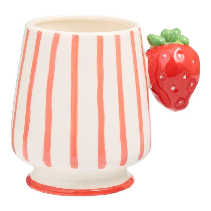 Red and White Strawberry Handle Hand Painted Ceramic Mug