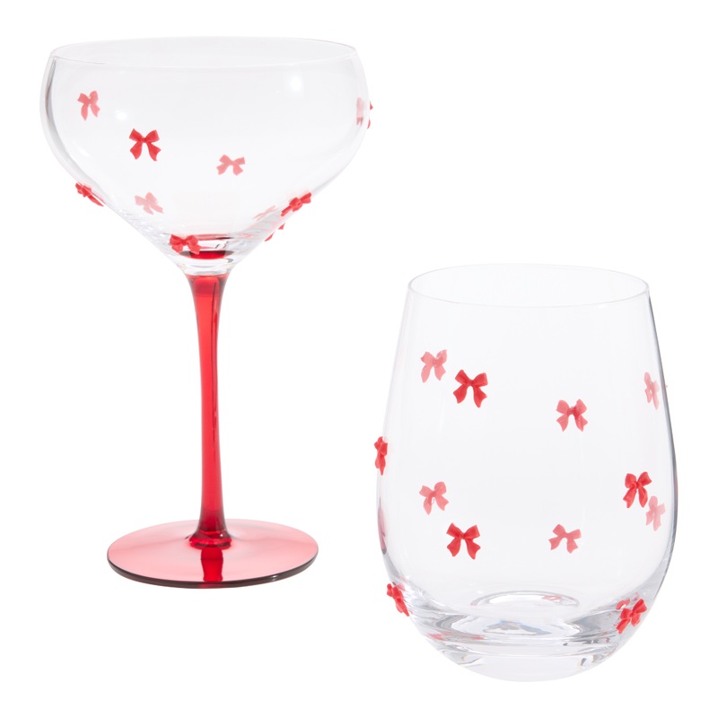 Red Bows Dimensional Bar Glass