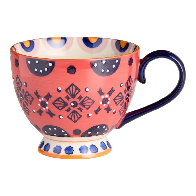 Red Geo Medallion Hand Stamped Ceramic Mug