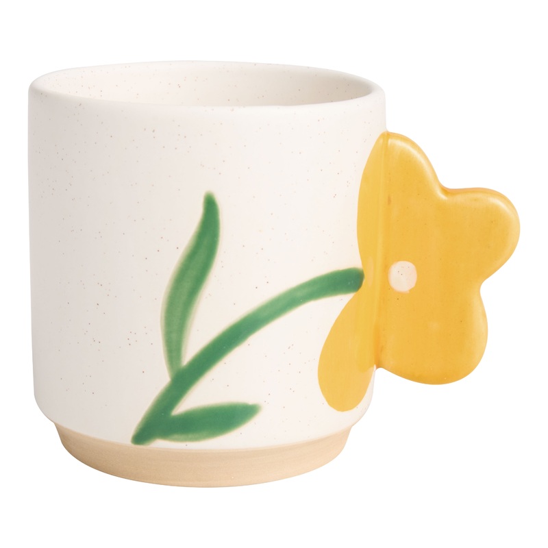 Speckled Hand Painted Ceramic Espresso Mug with Flower Handle