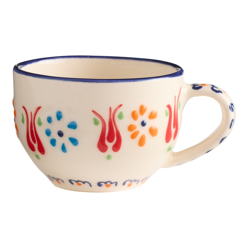 Turkish Artisan Floral Hand Painted Ceramic Espresso Mug
