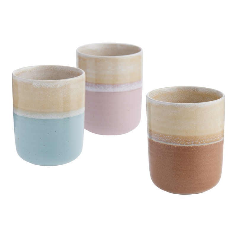 Two Tone Reactive Glaze Ceramic Sake Cup Set of 3