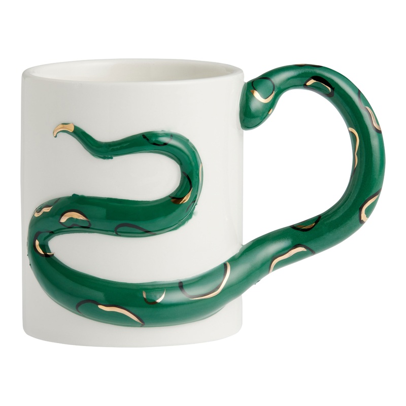 White And Teal Snake Handle Ceramic Mug