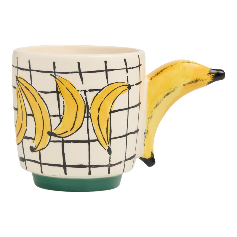White and Yellow Hand Painted Banana Handle Ceramic Mug