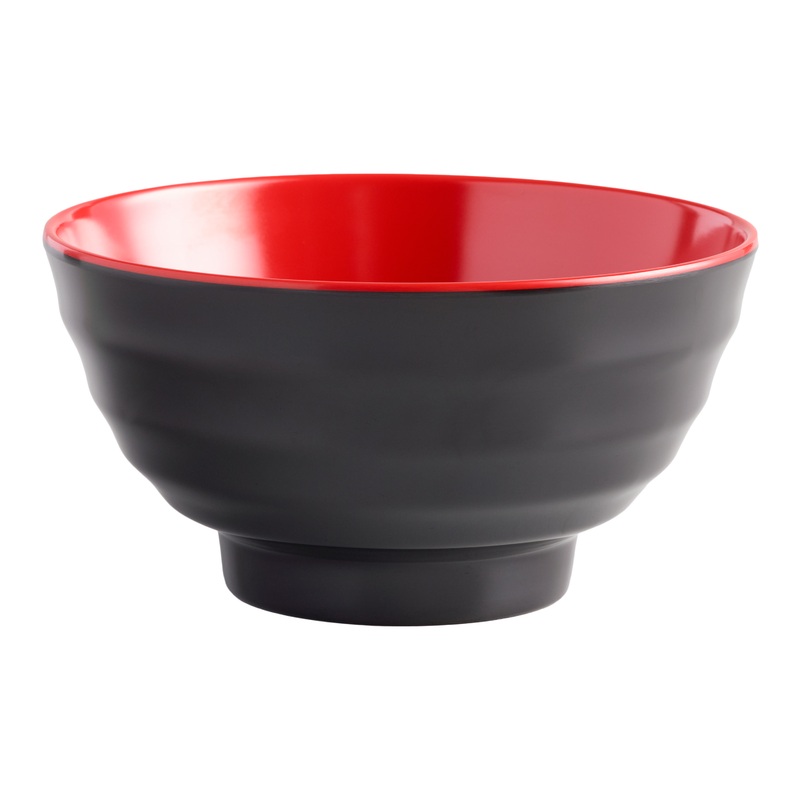 Black and Red Melamine Noodle Bowls Set of 4