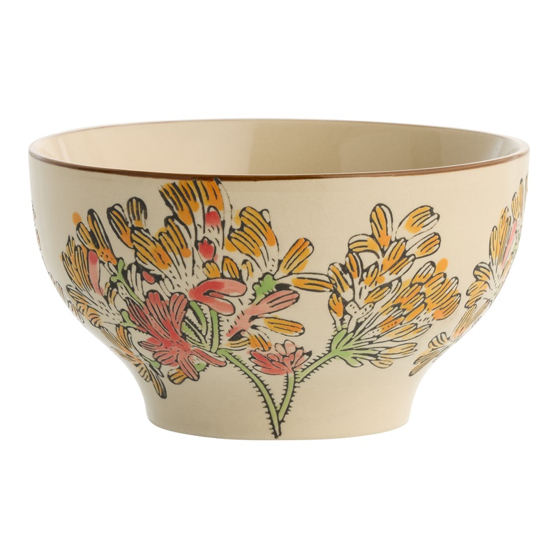 Cream Blossom Floral Hand Stamped Rice Bowl