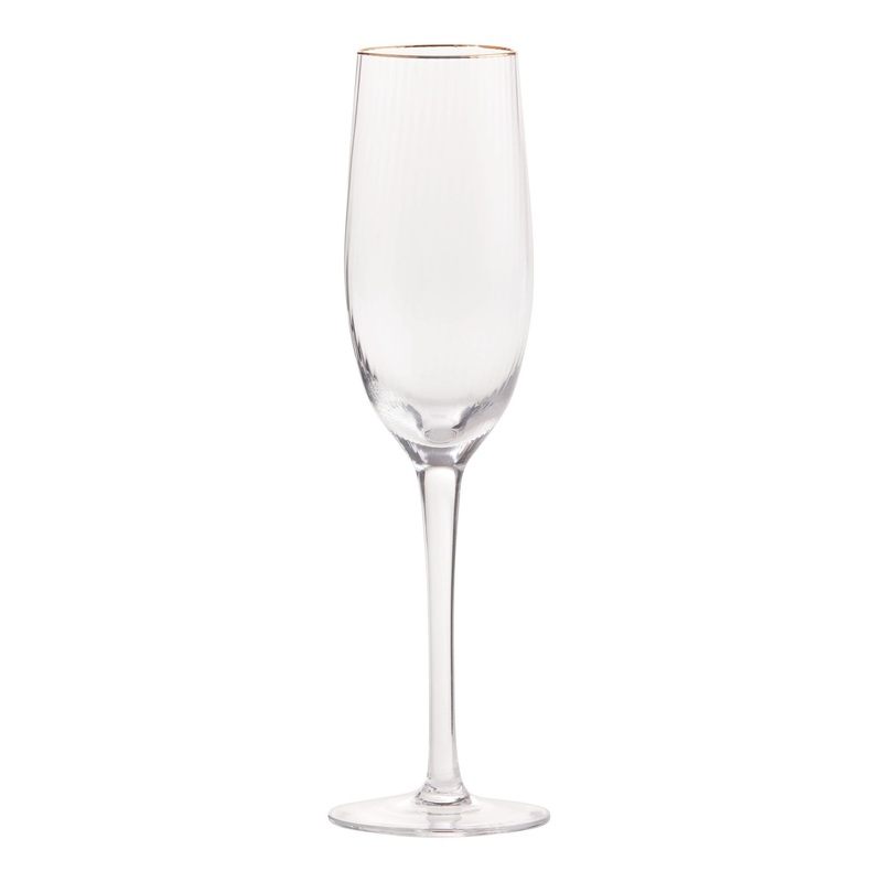Gold Rim Ribbed Champagne Flute