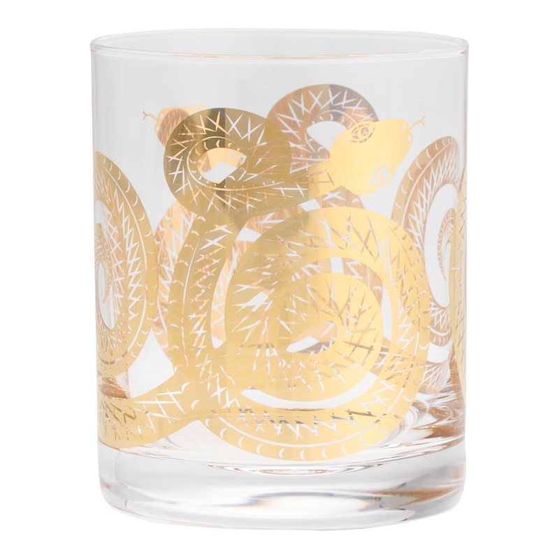 Gold Snake Double Old Fashioned Glass