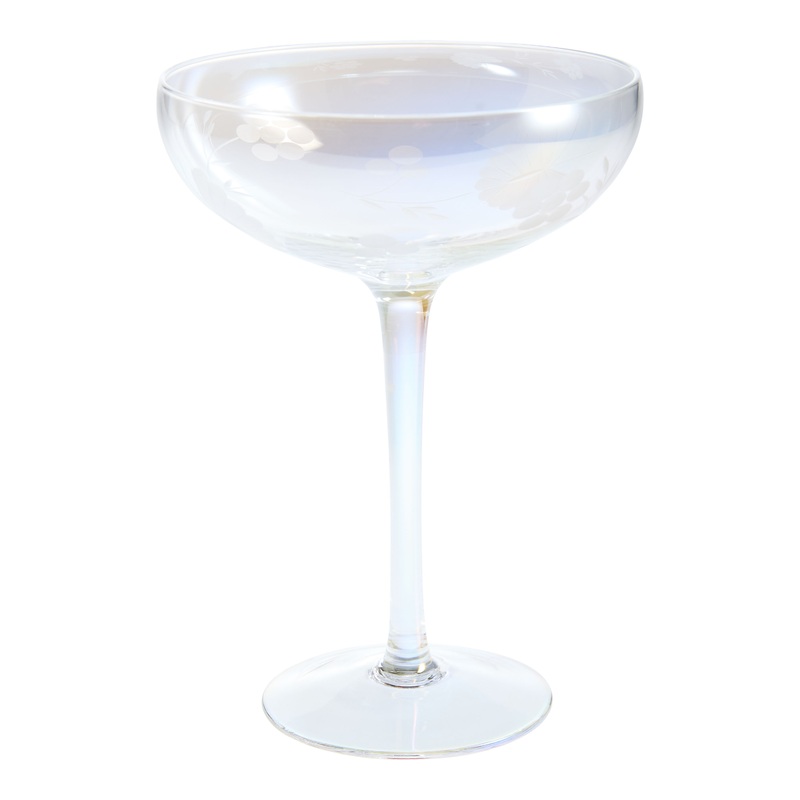 Iridescent Etched Butterfly Coupe Glass