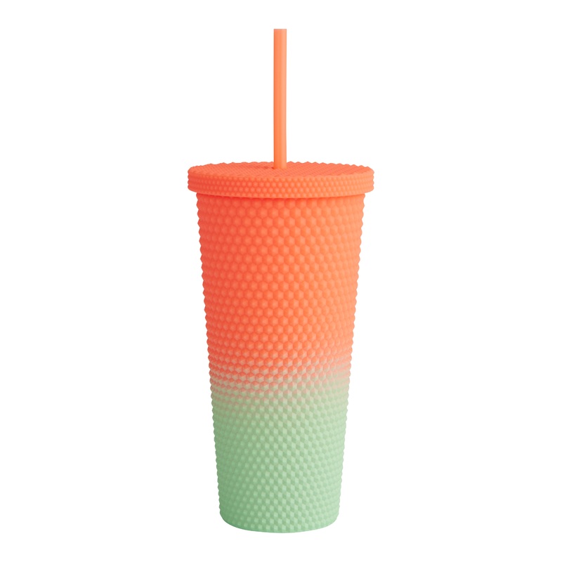 Pink And Green Watermelon Double Wall Cup With Straw