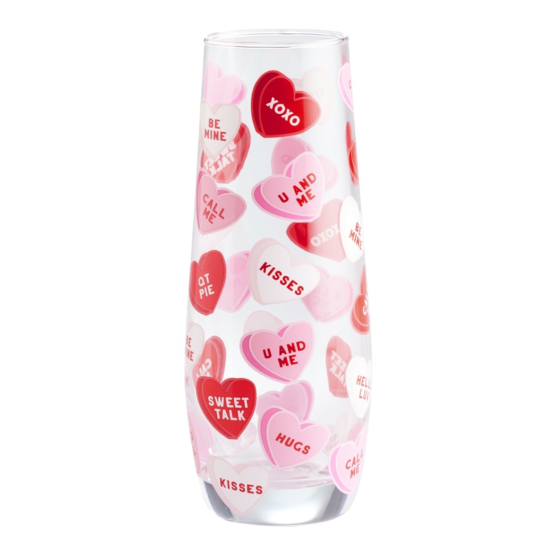 Red and Pink Candy Heart Stemless Champagne Flute