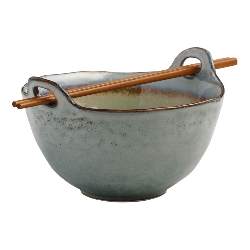 Sota Gray Reactive Glaze Noodle Bowl and Chopsticks Set