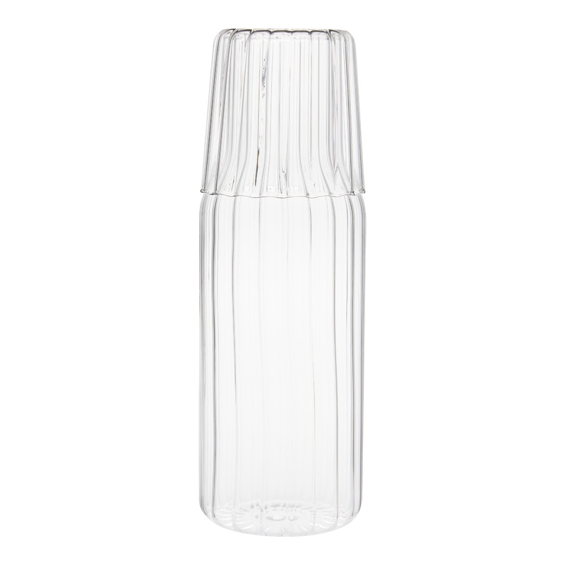 Tall Ripple Glass Bedside Carafe and Cup Set