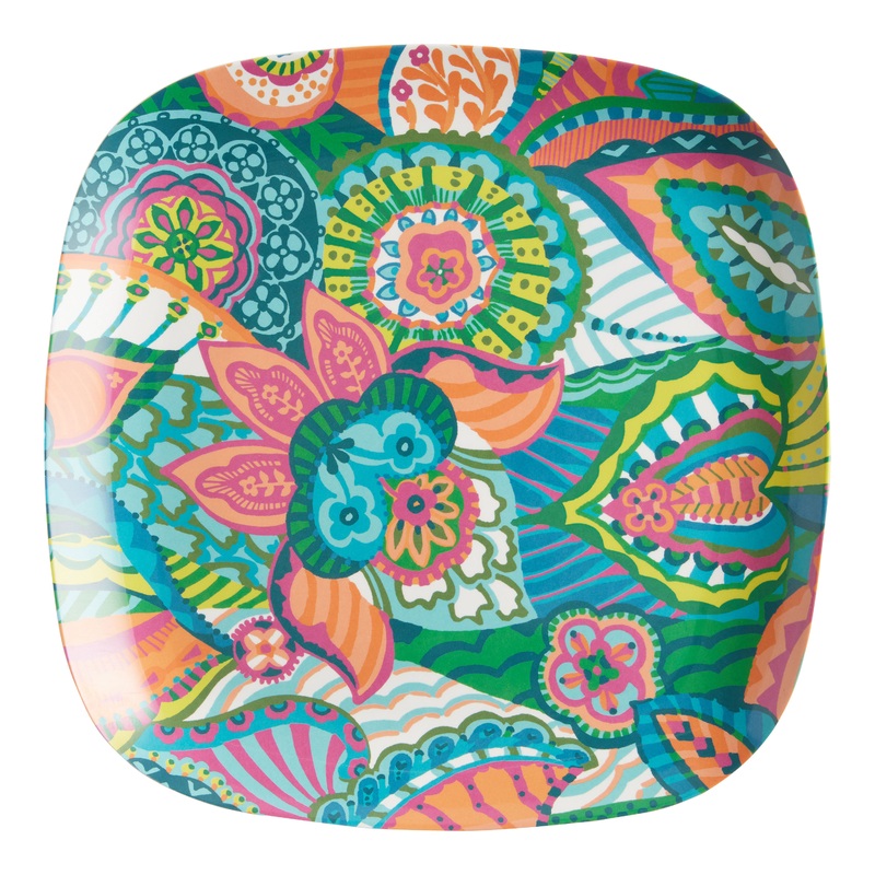 Tropicalia Square Multicolor Floral Melamine Dinner Plate