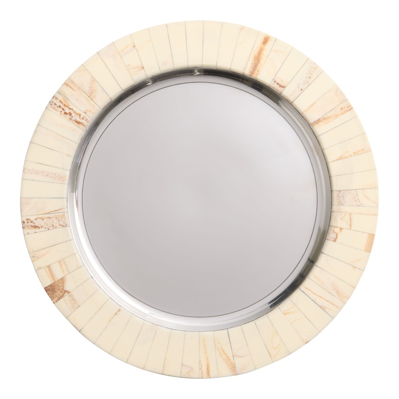 White and Brown Faux Marble and Stainless Steel Charger Plate