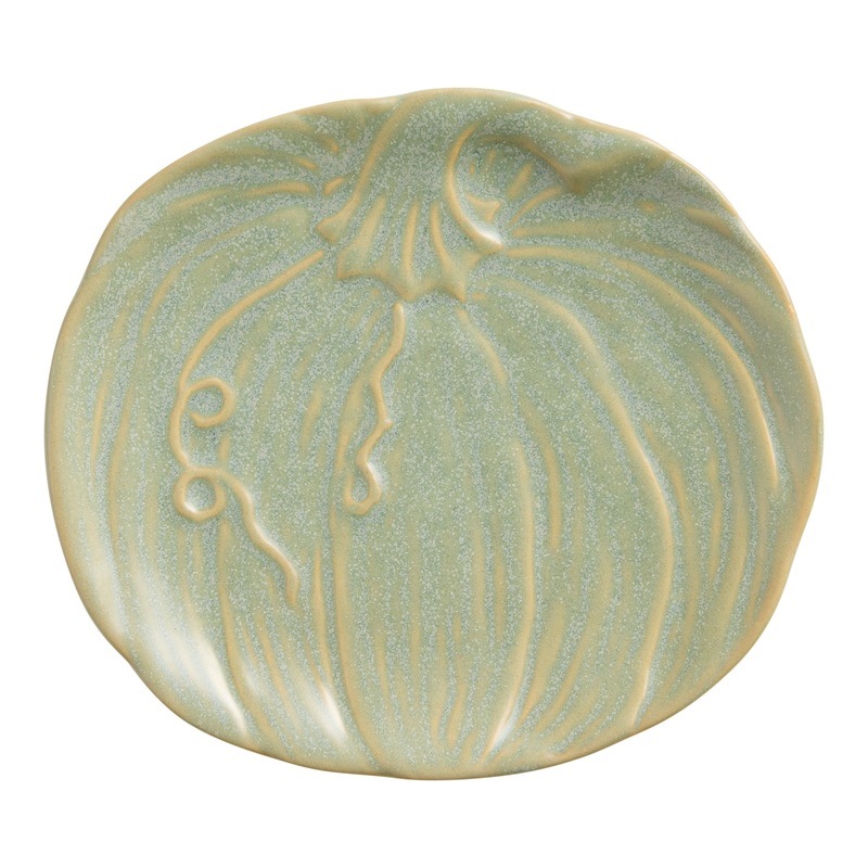 Green Reactive Glaze Pumpkin Figural Appetizer Plate