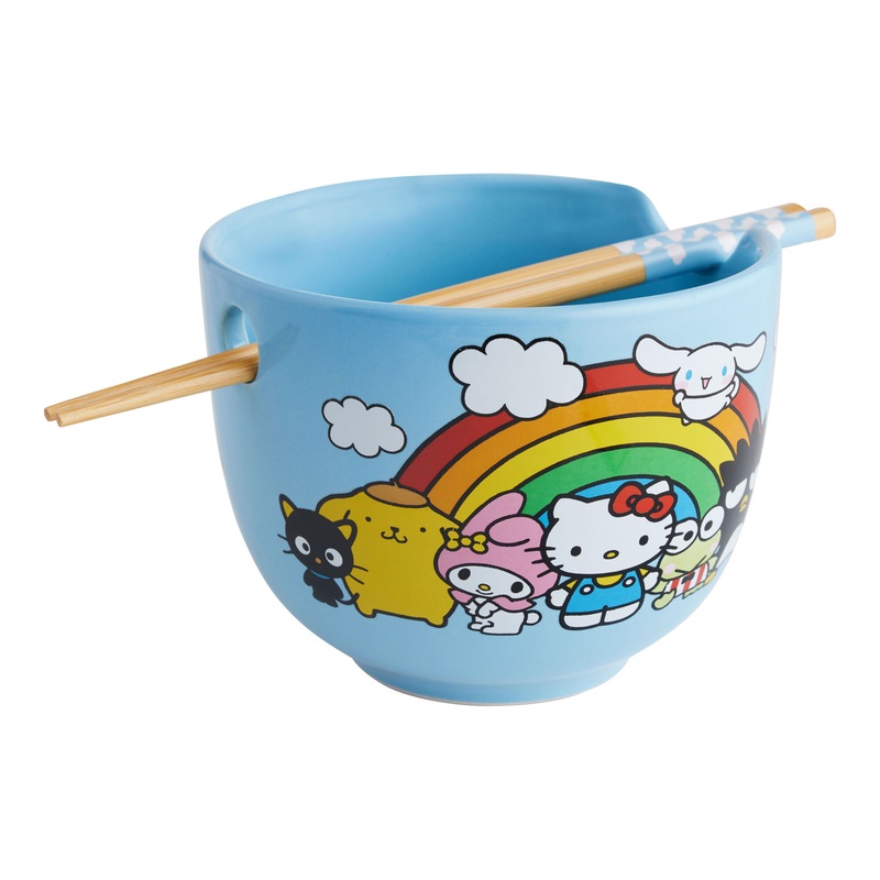 Hello Kitty Blue Rainbow Noodle Bowl With Chopsticks