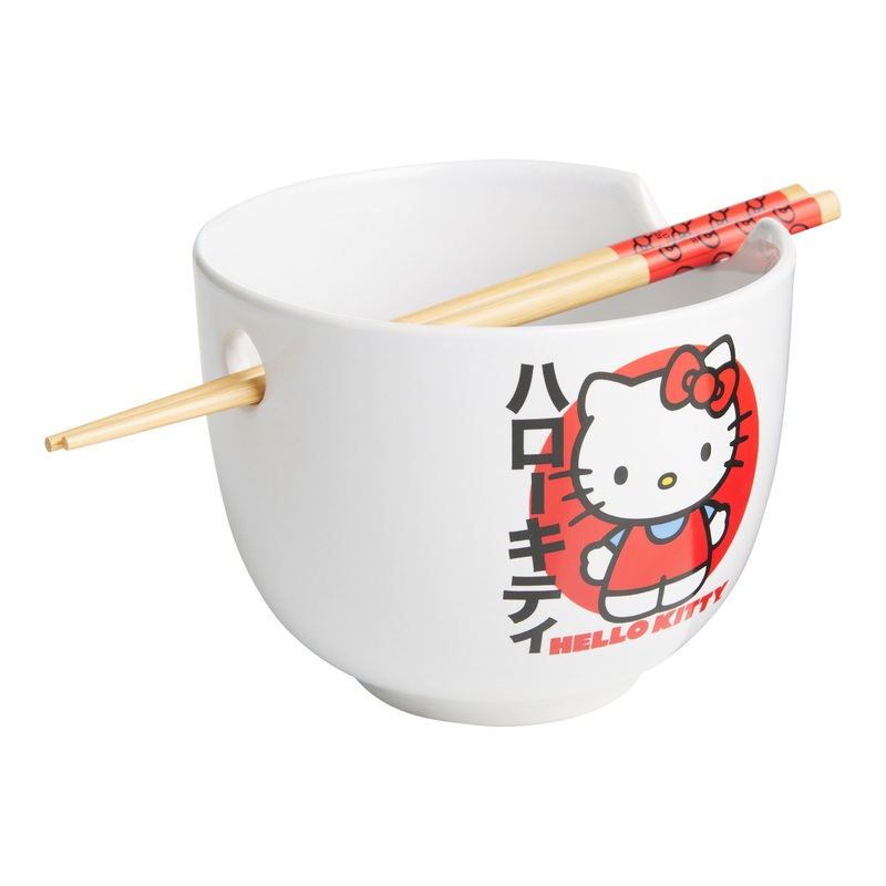 Hello Kitty White And Red Noodle Bowl With Chopsticks