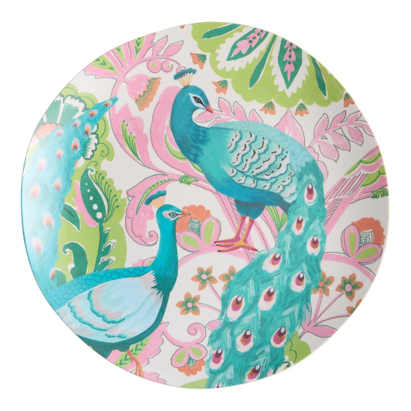 Multicolor Boho Blooms Peacock Melamine Salad Plate