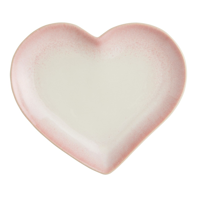 Pink And Ivory Reactive Glaze Heart Shaped Salad Plate