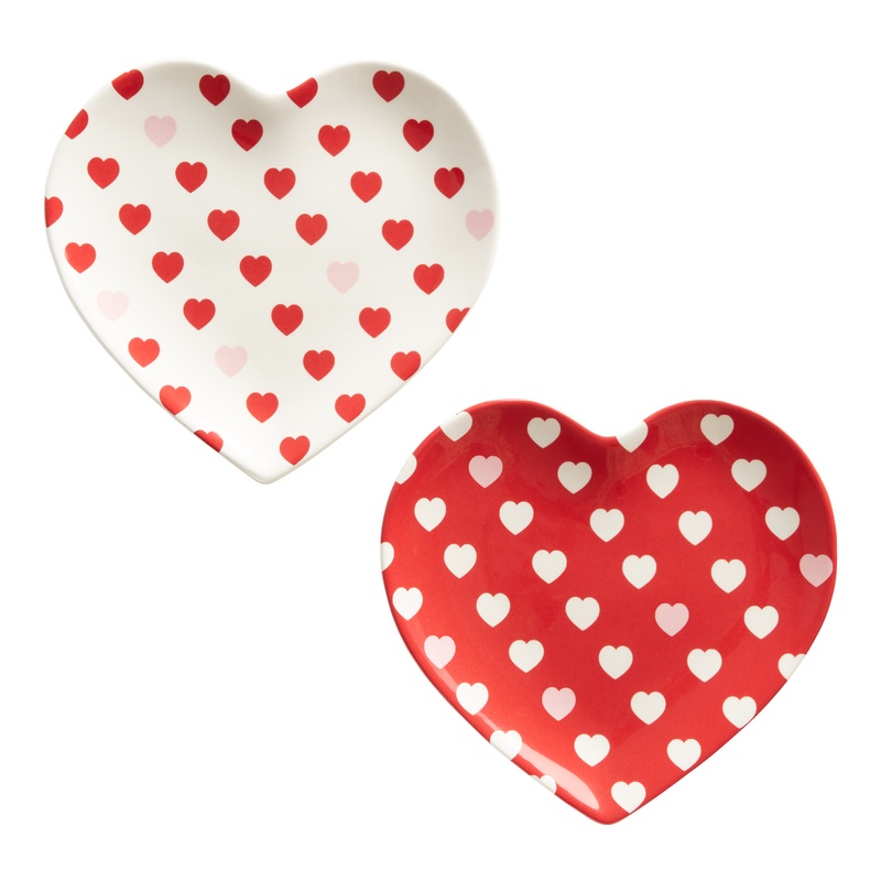 Red And White Heart Shaped Salad Plate Set Of 2