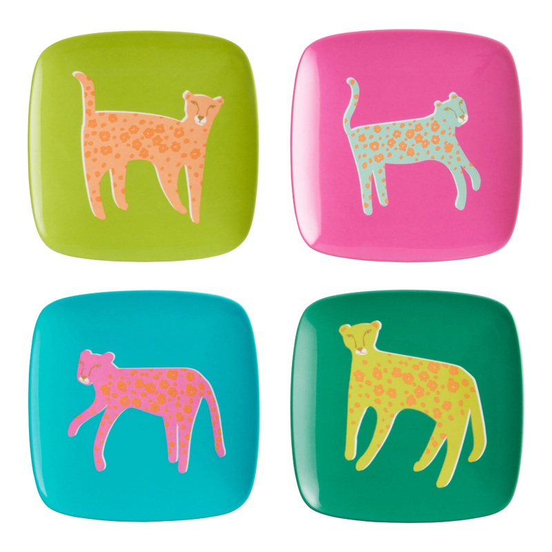 Tropicalia Square Leopard Melamine Appetizer Plate 4 Pack