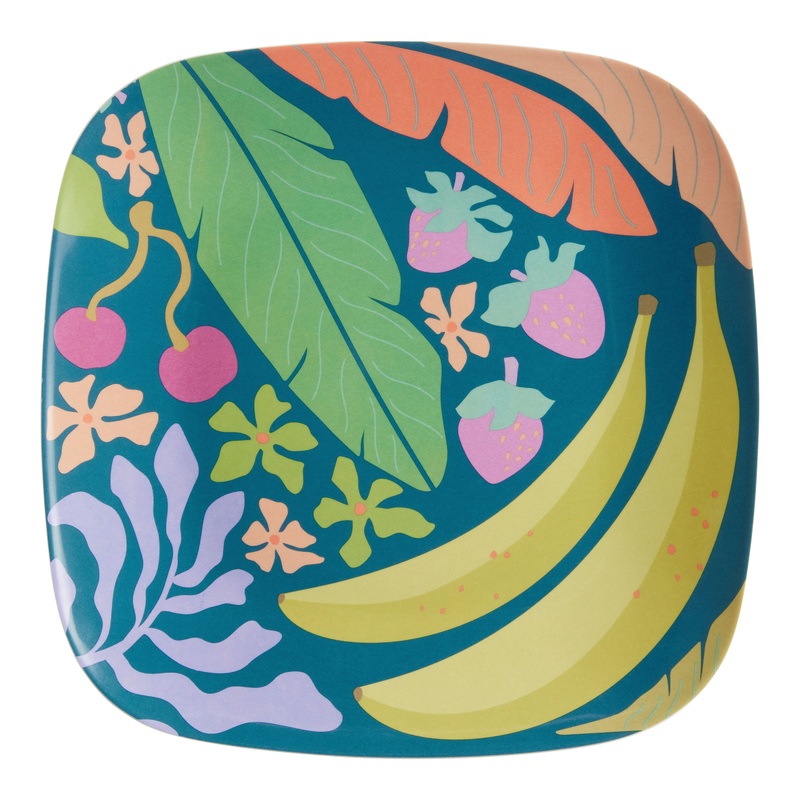 Tropicalia Square Multicolor Fruity Melamine Salad Plate