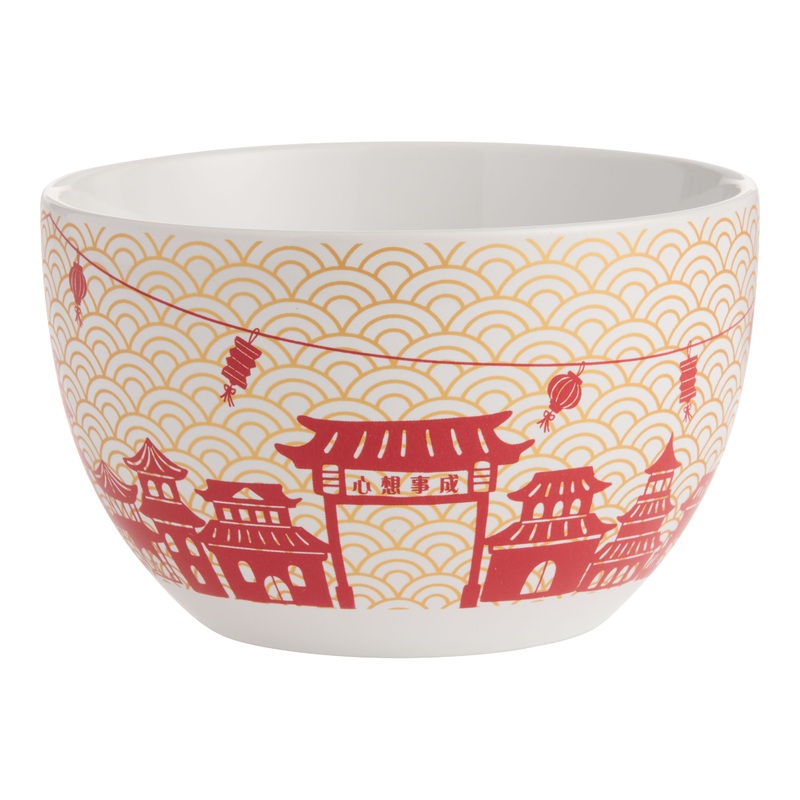 White and Red Asian Lantern Noodle Bowl