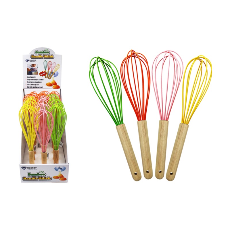 Bamboo Handle Whisks, Assorted Colors