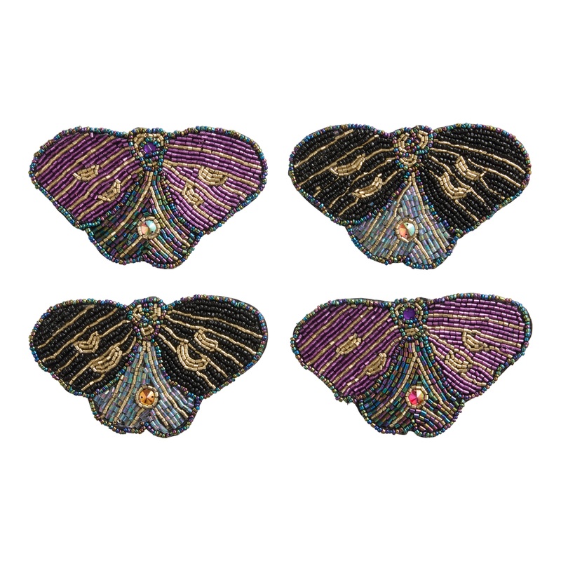 Black and Purple Moth Celestial Beaded Coasters 4 Pack