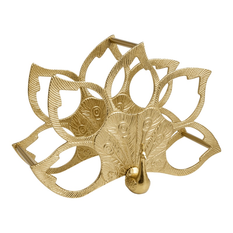Gold Metal Peacock 5 Bottle Wine Rack