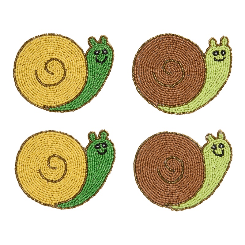 Green and Brown Snail Beaded Coasters 4 Pack