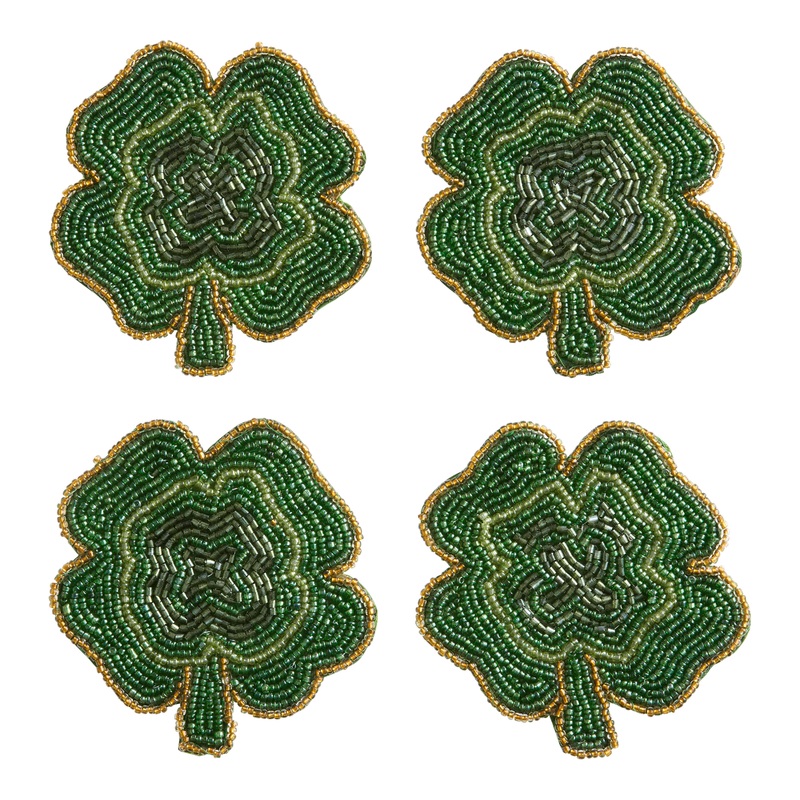 Green Clover Beaded Coasters 4 Pack