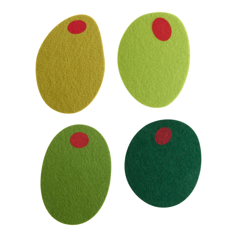 Green Felt Olive Shaped Coasters 4 Pack