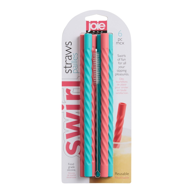 Joie Teal and Fuchsia Swirl Silicone Straws 6 Pack