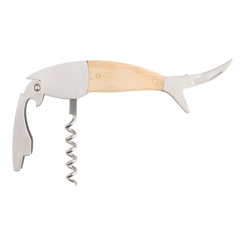 Kikkerland Stainless Steel and Wood Fish Corkscrew