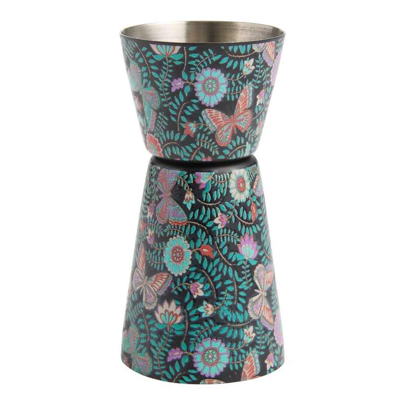 Multicolor Butterfly Garden Stainless Steel Double Jigger