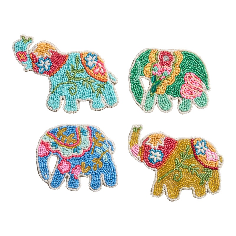 Multicolor Elephant Beaded Coasters 4 Pack