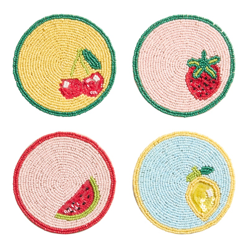 Multicolor Fruit Beaded Coasters 4 Pack