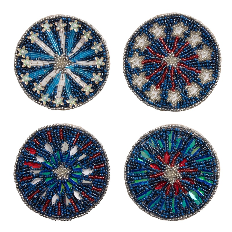 Red, White and Blue Firework Beaded Coasters 4 Pack