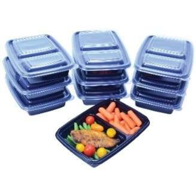 2-Section Meal Prep Containers – 20pc, Black