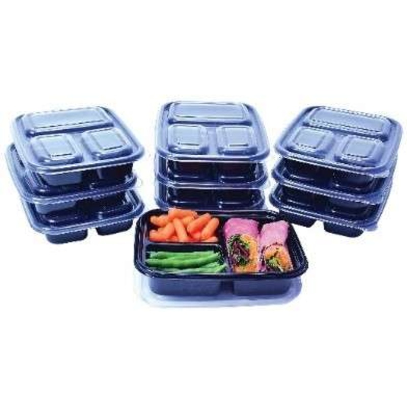 3-Section Meal Prep Containers – 20pc, Black