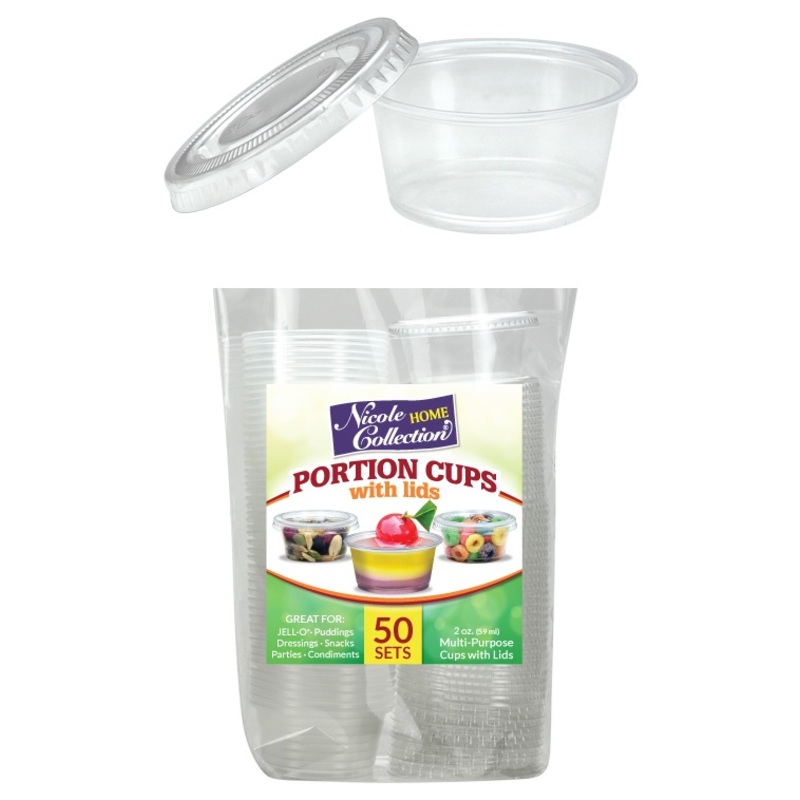 Plastic Portion Cups – Clear, with Lids, 2 oz, 50 Pack