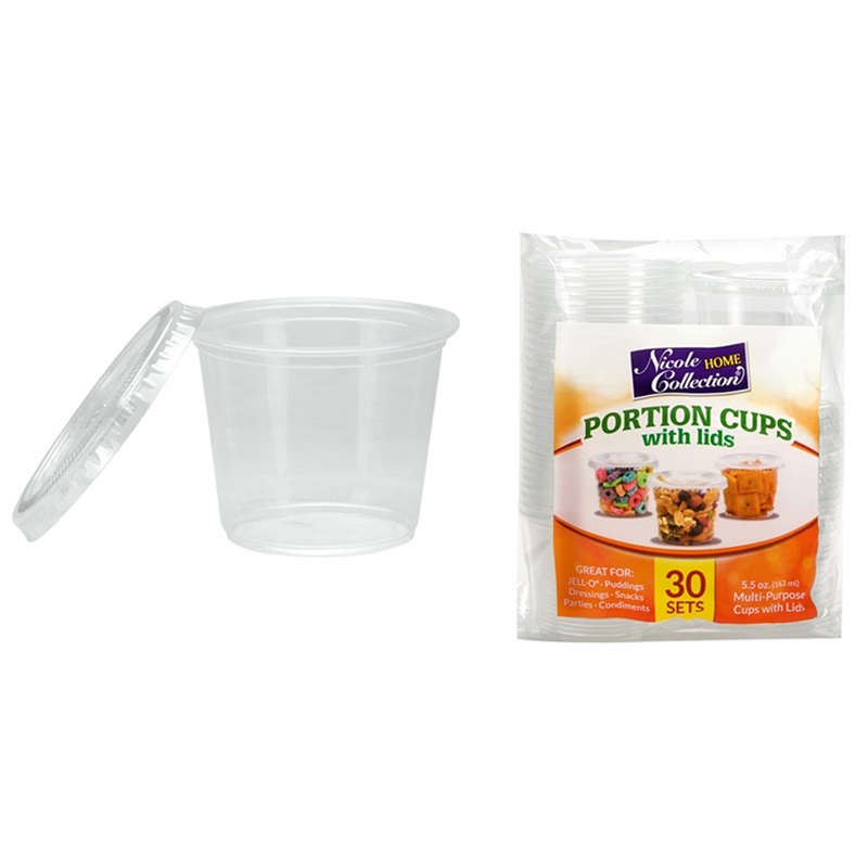 Plastic Portion Cups – Clear, with Lids, 5.5 oz, 30 Pack