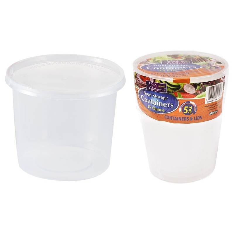 Round Storage Containers – Clear, 25 oz, 5 Pack